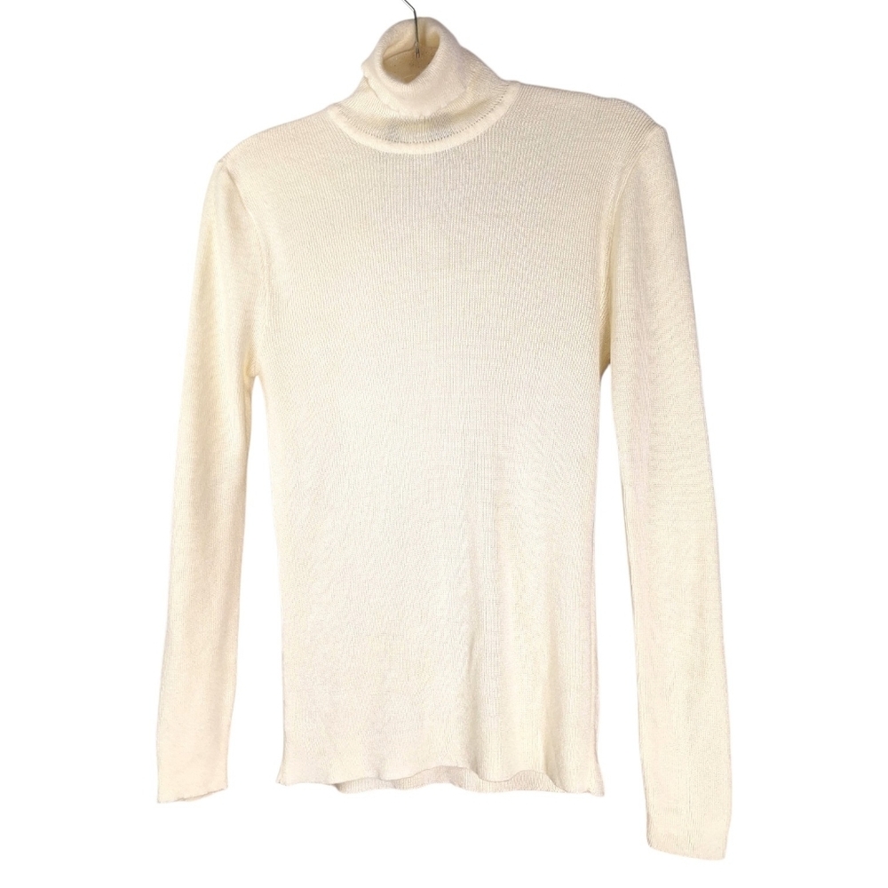 Vintage 70s Ribbed Knit Turtleneck Sweater Sz Medium Hippie Old Money Preppy
